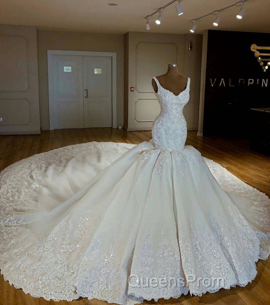 Shiny Mermaid Beading Lace Straps Applique Wedding Dress Secondary image