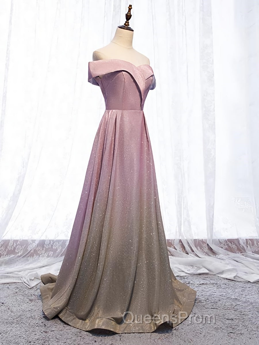 Shiny Off Shoulder Pink Ombre Evening Prom Dress, Pink Ombre Formal Graduation Evening Dress Secondary image