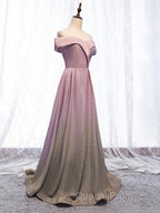 Shiny Off Shoulder Pink Ombre Evening Prom Dress, Pink Ombre Formal Graduation Evening Dress