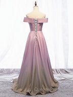 Shiny Off Shoulder Pink Ombre Evening Prom Dress, Pink Ombre Formal Graduation Evening Dress