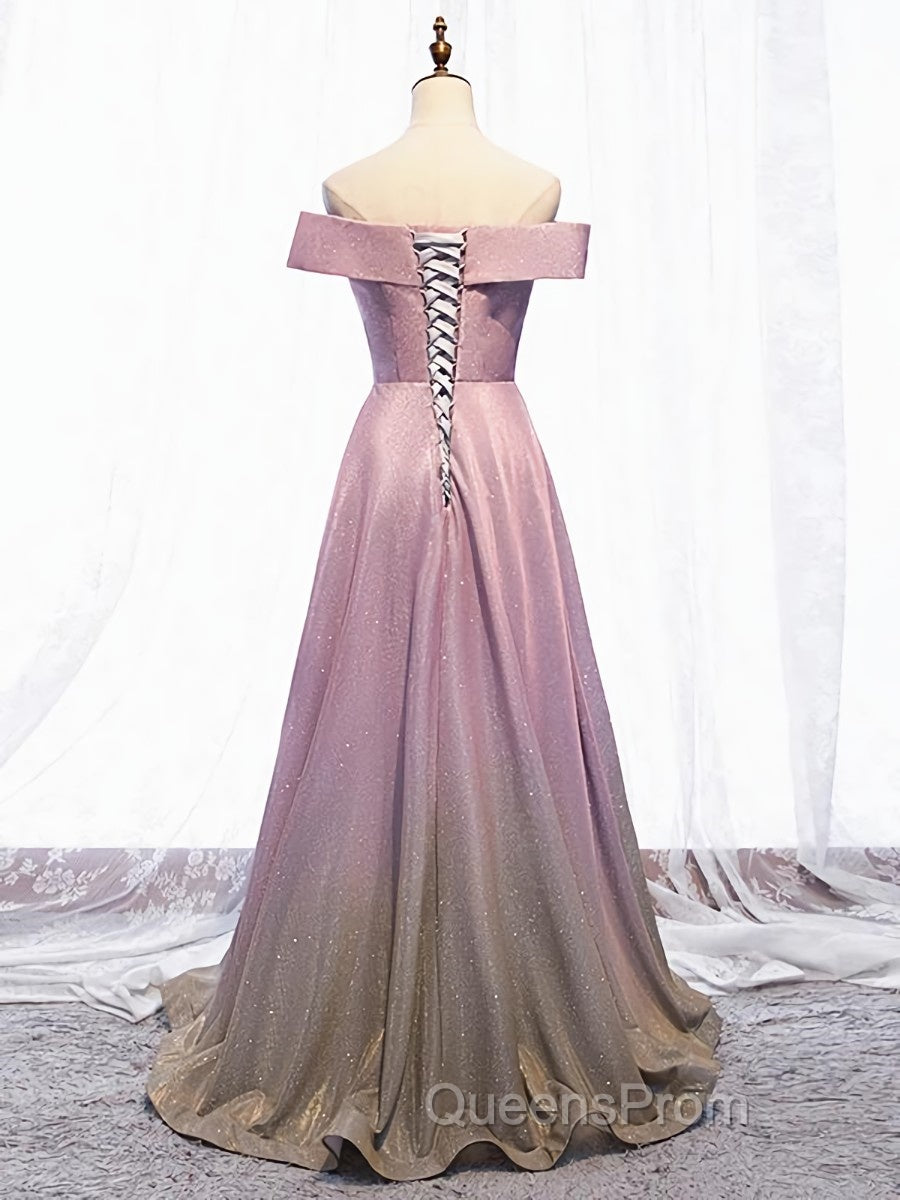 Shiny Off Shoulder Pink Ombre Evening Prom Dress, Pink Ombre Formal Graduation Evening Dress