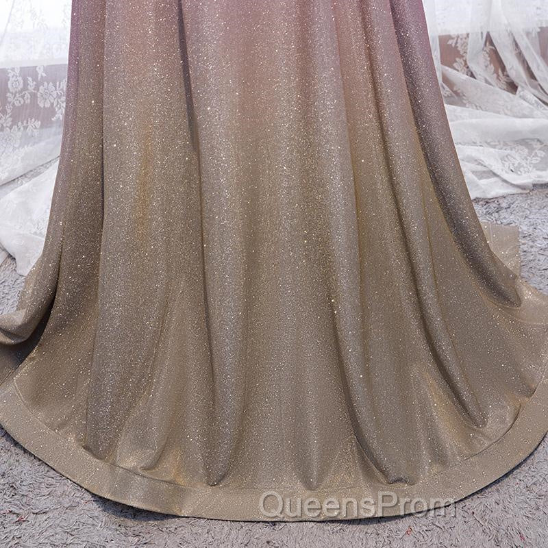 Shiny Off Shoulder Pink Ombre Evening Prom Dress, Pink Ombre Formal Graduation Evening Dress