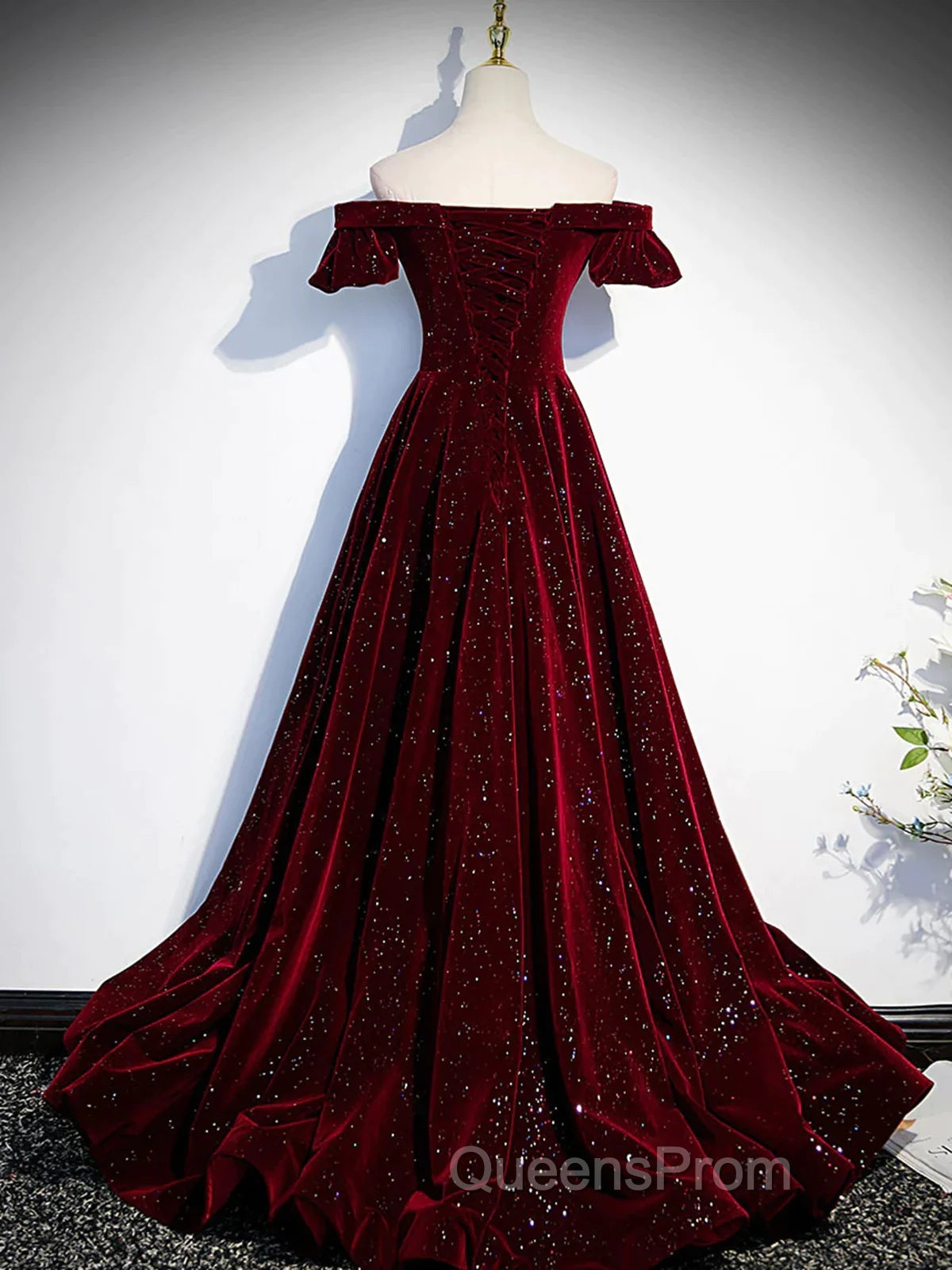 Shiny Off The Shoulder Burgundy Long Evening Prom Dress