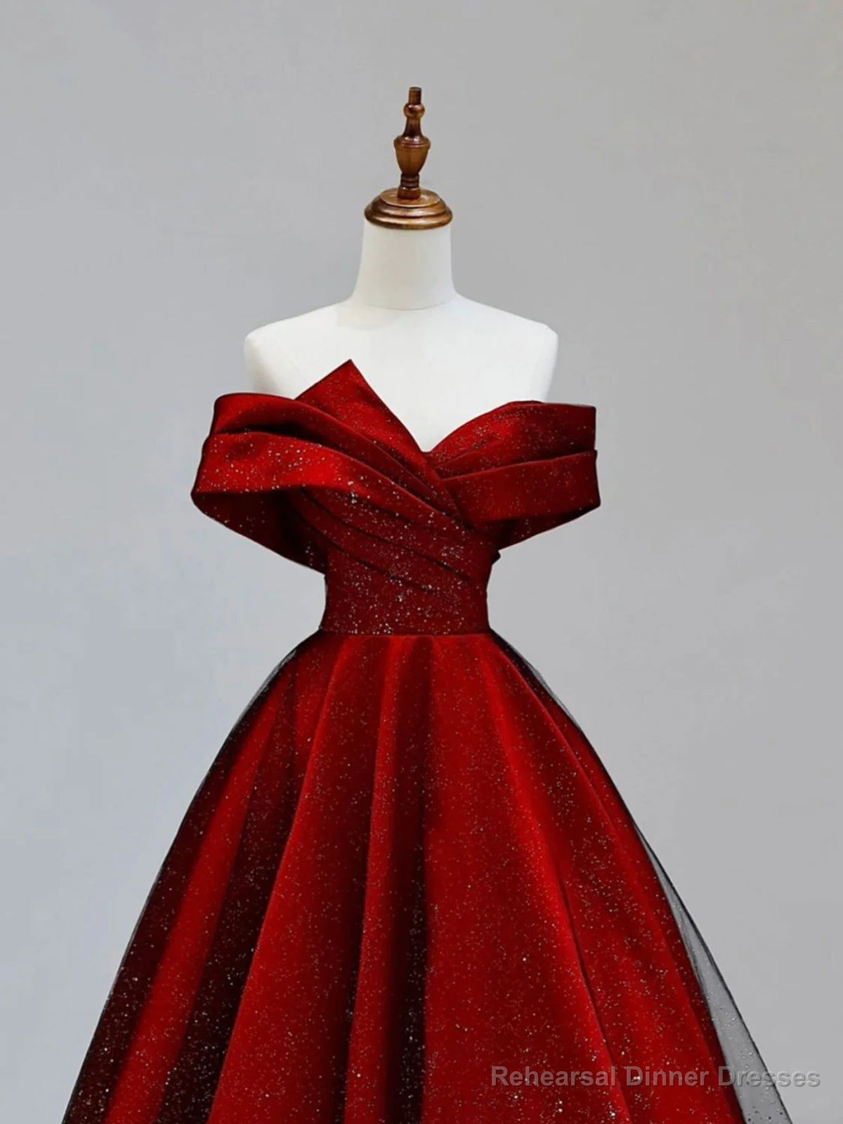 Shiny Off the Shoulder Burgundy Long Prom Dresses, Wine Red Off Shoulder Formal Evening Dresses Secondary image
