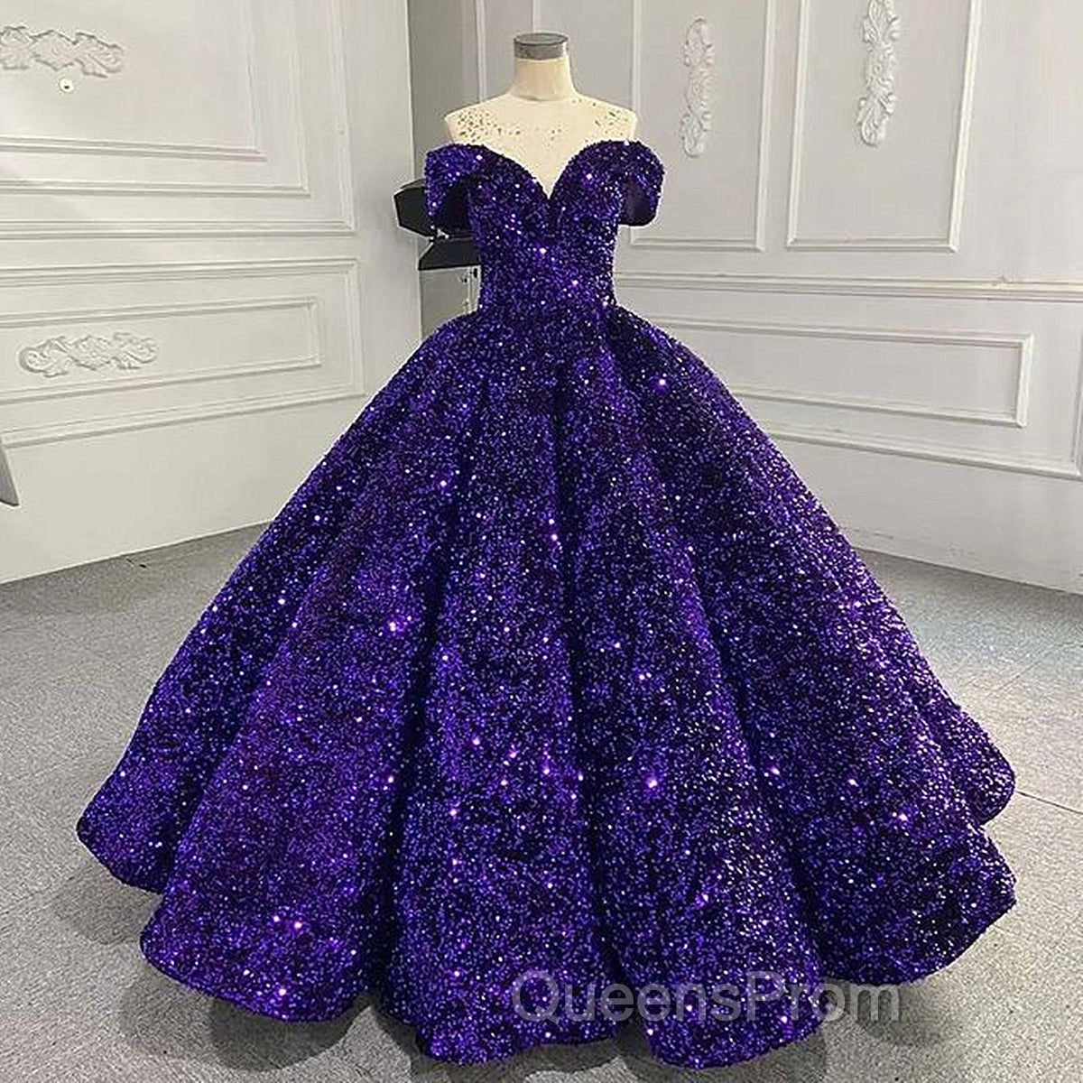 Shiny Off The Shoulder Burgundy Purple Long Evening Prom Dress, Wine Red Purple Formal Evening Dress Secondary image