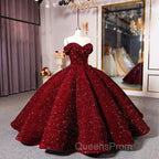 Shiny Off The Shoulder Burgundy Purple Long Evening Prom Dress, Wine Red Purple Formal Evening Dress