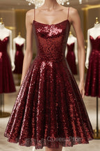 Shiny Sequins Backless Burgundy Short Evening Prom Dress, Backless Burgundy Homecoming Dress, Burgundy Formal Evening Dress