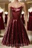 Shiny Sequins Backless Burgundy Short Evening Prom Dress, Backless Burgundy Homecoming Dress, Burgundy Formal Evening Dress