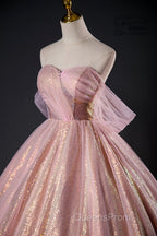 Shiny Tulle Sequins Long Evening Prom Dress, Beautiful Pink Formal Dress Sweet 16 Dress