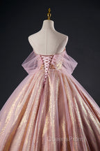 Shiny Tulle Sequins Long Evening Prom Dress, Beautiful Pink Formal Dress Sweet 16 Dress