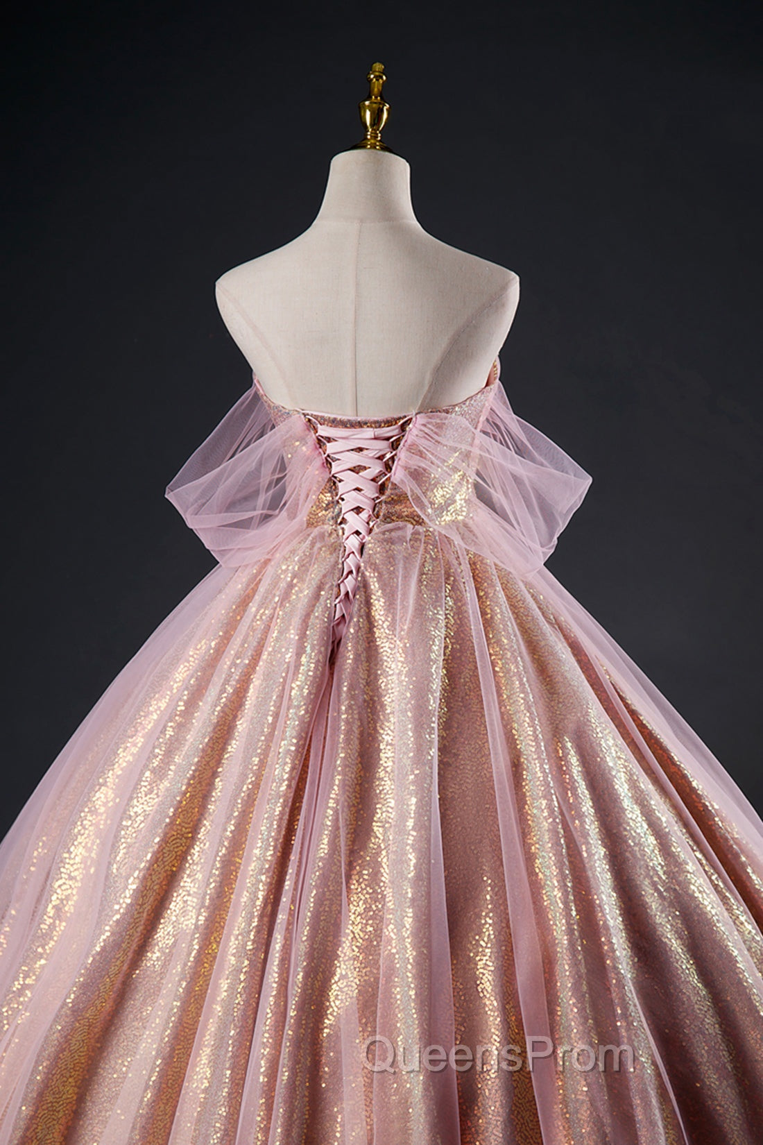 Shiny Tulle Sequins Long Evening Prom Dress, Beautiful Pink Formal Dress Sweet 16 Dress
