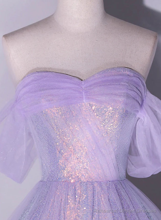 Shiny tulle sequins long purple prom dress A-line evening dress Secondary image