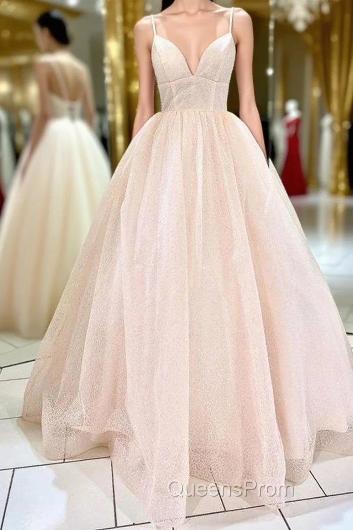 Shiny V Neck Backless Pink Long Evening Prom Dress, Backless Pink Formal Dress, Sparkly Pink Evening Dress Main image