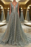 Shiny V Neck Open Back Champagne Long Evening Prom Dress, Champagne Formal Graduation Evening Dress