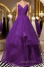 Shiny V Neck Purple Long Evening Prom Dress, Long Purple Formal Evening Dress, Purple Ball Gown