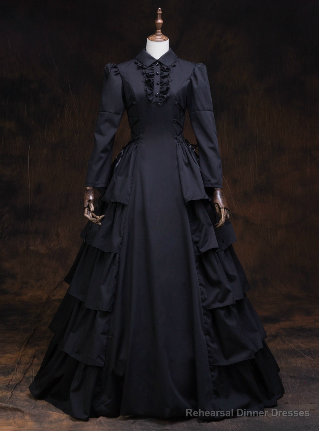 Shop Designer Black Long Sleeve High Neck Rococo Baroque Vintage Gown Dress Main image