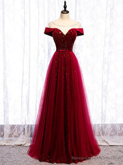 Shop Scoop Cap Sleeves See Through Sequin Tulle Burgundy Prom Dress Under 119