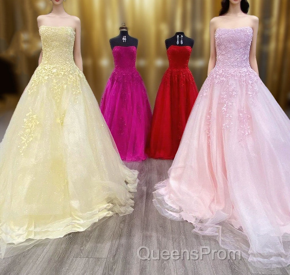 Wine Red Floral Lace Strapless A-Line Evening Prom Dress Main image