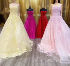 Wine Red Floral Lace Strapless A-Line Evening Prom Dress