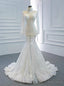 Shops Around The World White Mermaid Tulle Long Sleeve High Neck Baeading Wedding Dress