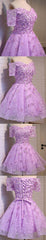 Short A-Line Junior Cute Off Shoulder Full Lace Appliques Beads Sweetheart Lace Up Back Homecoming Dress