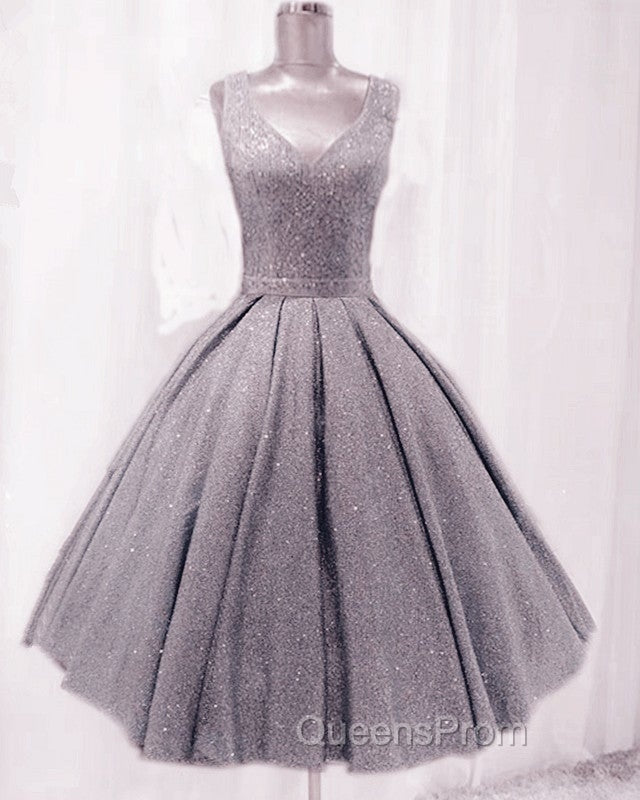 Short Ball Gown Evening Prom Homecoming Dress Sequins V Neck