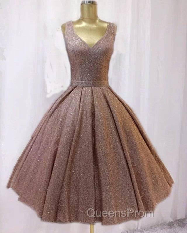 Short Ball Gown Evening Prom Homecoming Dress Sequins V Neck