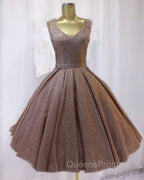 Short Ball Gown Evening Prom Homecoming Dress Sequins V Neck