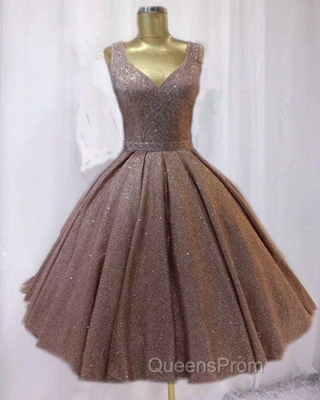 Short Ball Gown Evening Prom Homecoming Dress Sequins V Neck