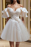 Short Beige Evening Prom Dress, Beige Tulle Lace Homecoming Dress