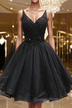 Short Black Lace Evening Prom Dress, Short Black Lace Homecoming Graduation Dress