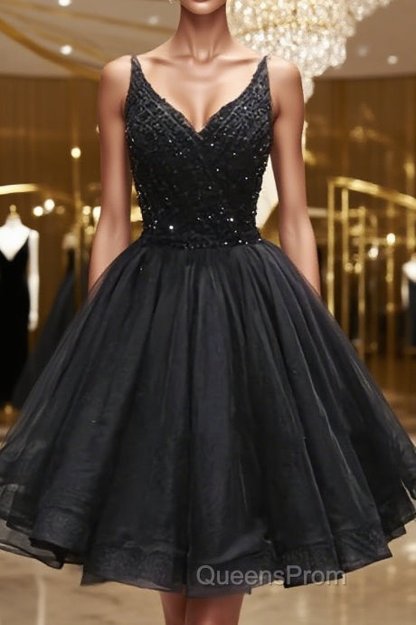 Short Black Lace Evening Prom Dress, Short Black Lace Homecoming Graduation Dress