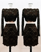 Short Black Lace Two Piece Evening Prom Dress