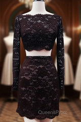 Short Black Lace Two Piece Evening Prom Dress