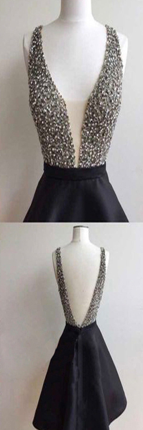 Short black mismatched open back sexy freshman homecoming Classy Prom Dress