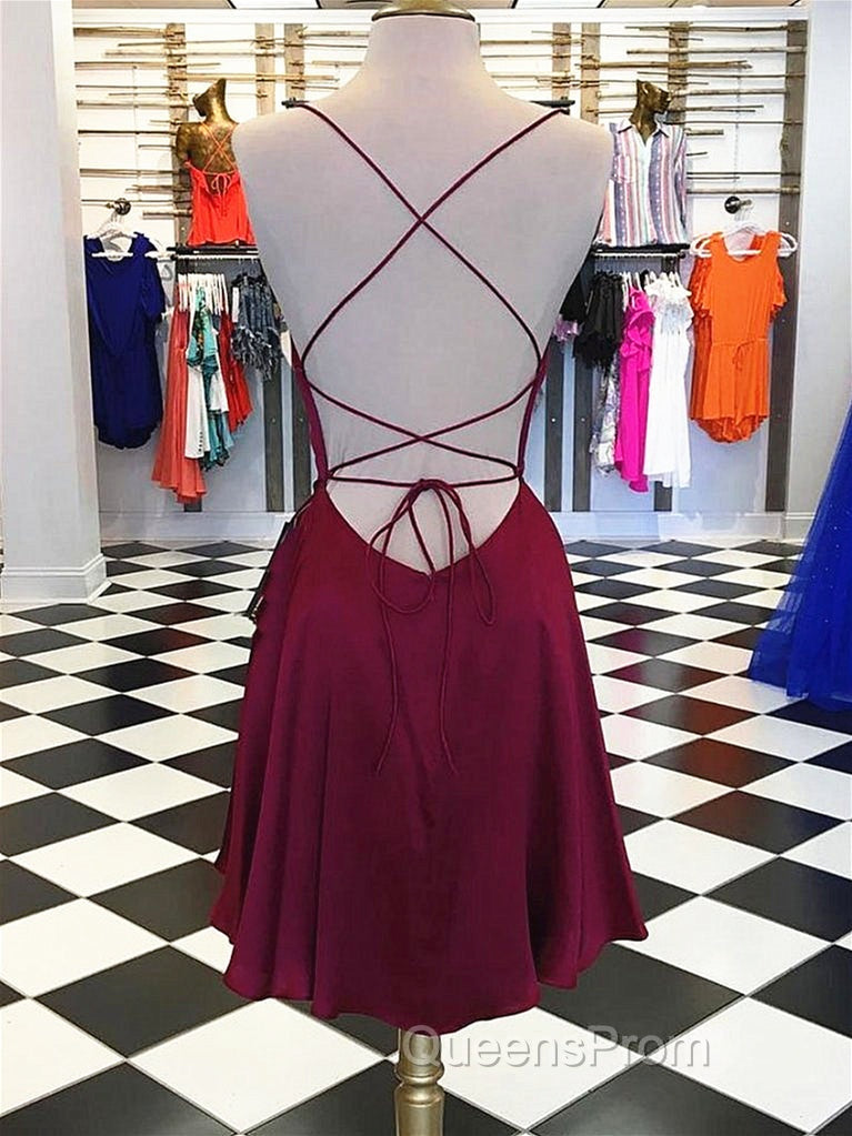 Short Burgundy Backless Evening Prom Dress, Short Burgundy Backless Formal Graduation Homecoming Dress Secondary image