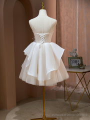 Short Champagne Floral Prom Dresses, Short Champagne Floral Formal Homecoming Dresses