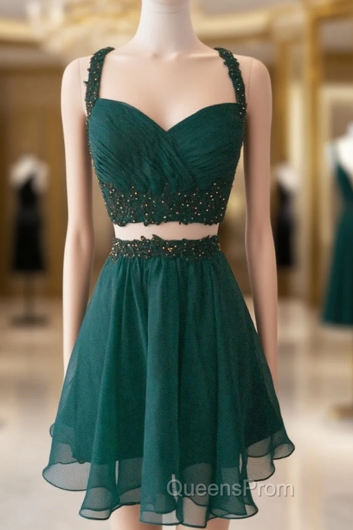 Short Chiffon Two Piece Dress Applique Open Back Main image