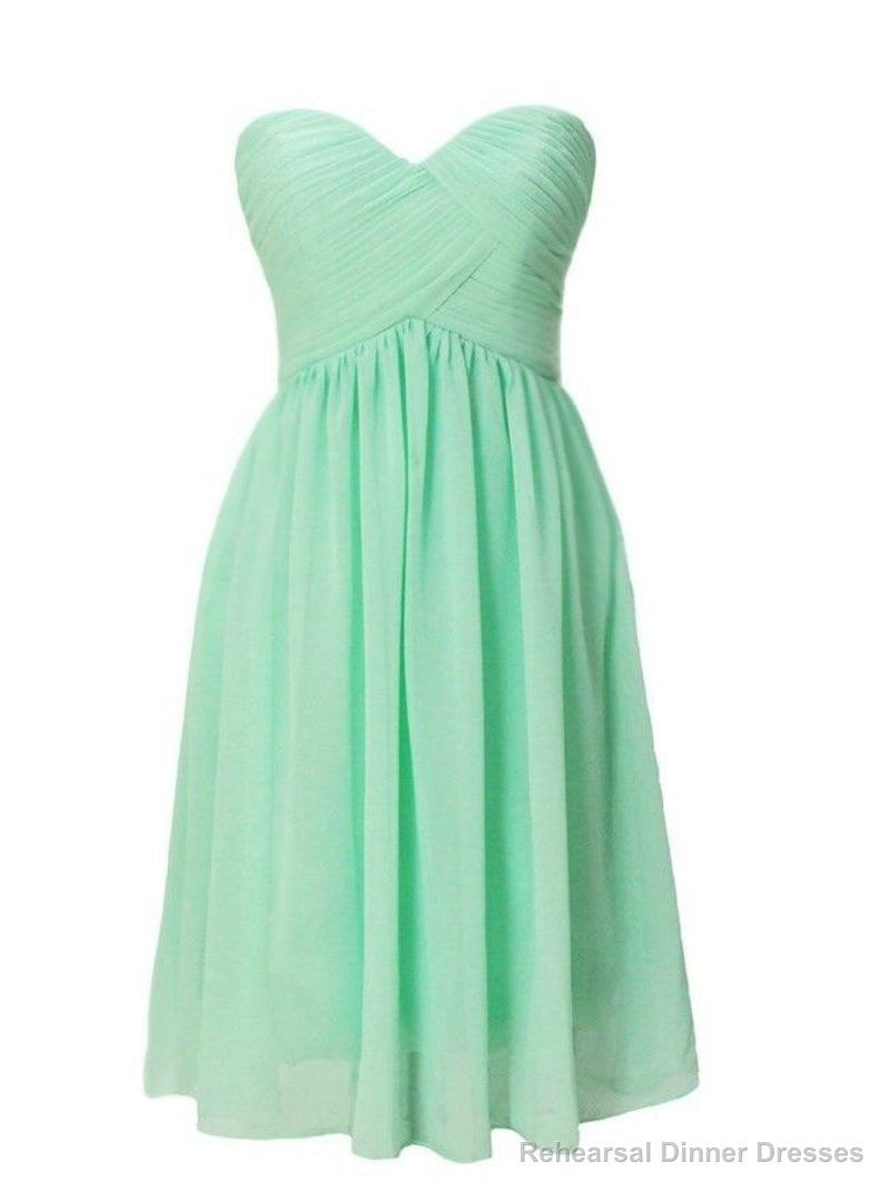 Short Green Chiffon Sweetheart Pleats Bridesmaid Dress