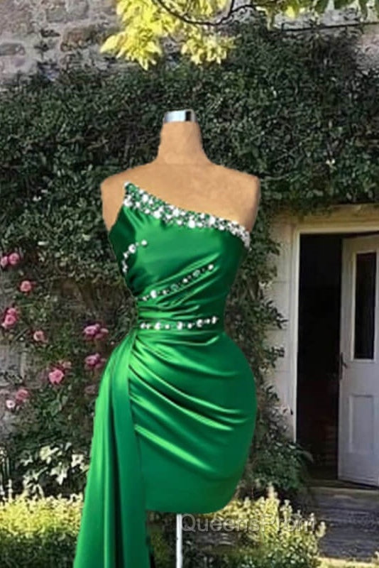 Short Green Sheath Strapless Satin Dress Secondary image