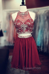 Short Green Two Piece Chiffon Homecoming Dress Beaded