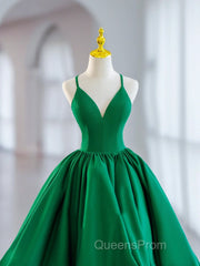 Short Green V Neck Satin Evening Prom Dress, Short Green V Neck Satin Formal Homecoming Dress