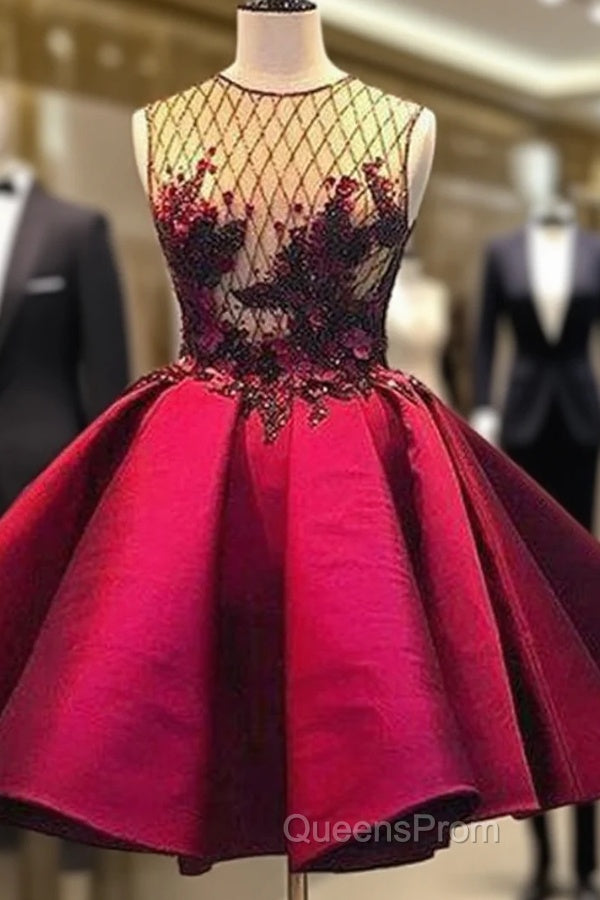 Short Homecoming Dress Short A Line Satin Appliques Party Dress Gowns Main image