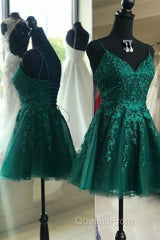 Short Lace Emerald Green Homecoming Dress