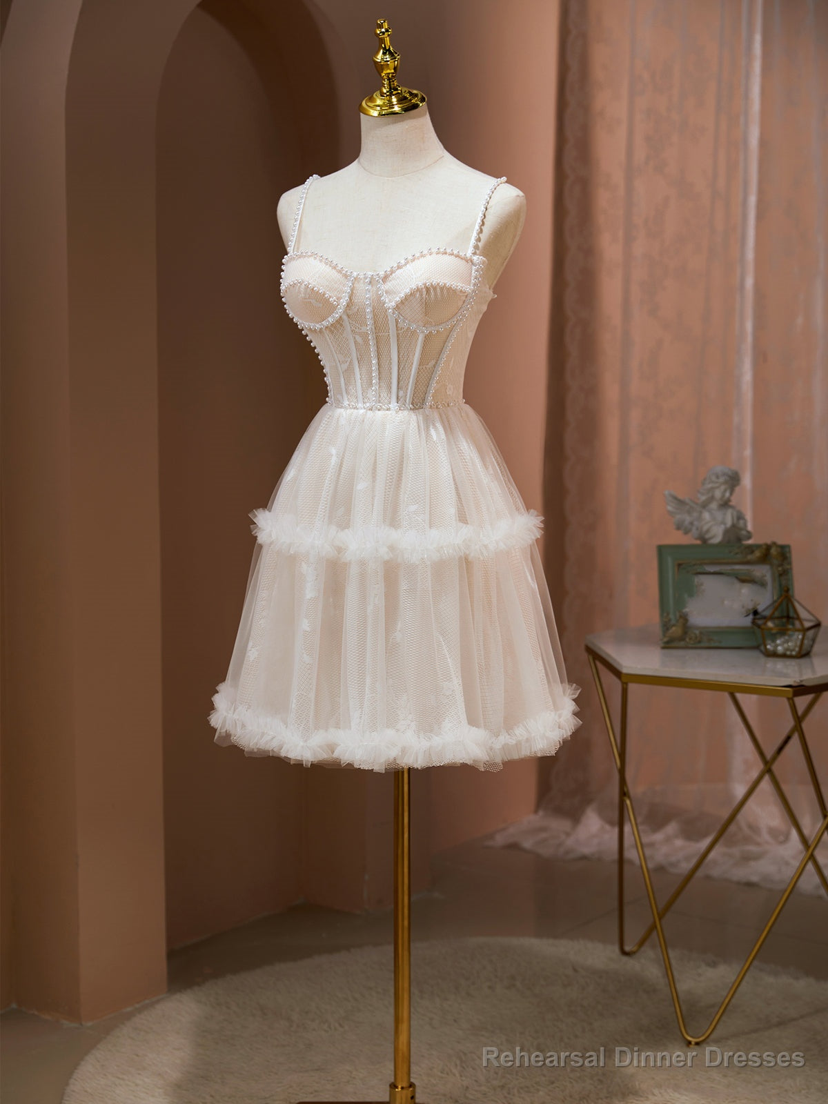 Short Light Champagne Lace Prom Dresses, Short Champagne Lace Formal Homecoming Dresses Secondary image