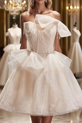 Short Light Champagne Tulle Evening Prom Dress, Short Champagne Tulle Formal Homecoming Dress