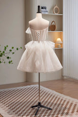 Short Light Champagne Tulle Evening Prom Dress, Short Champagne Tulle Formal Homecoming Dress