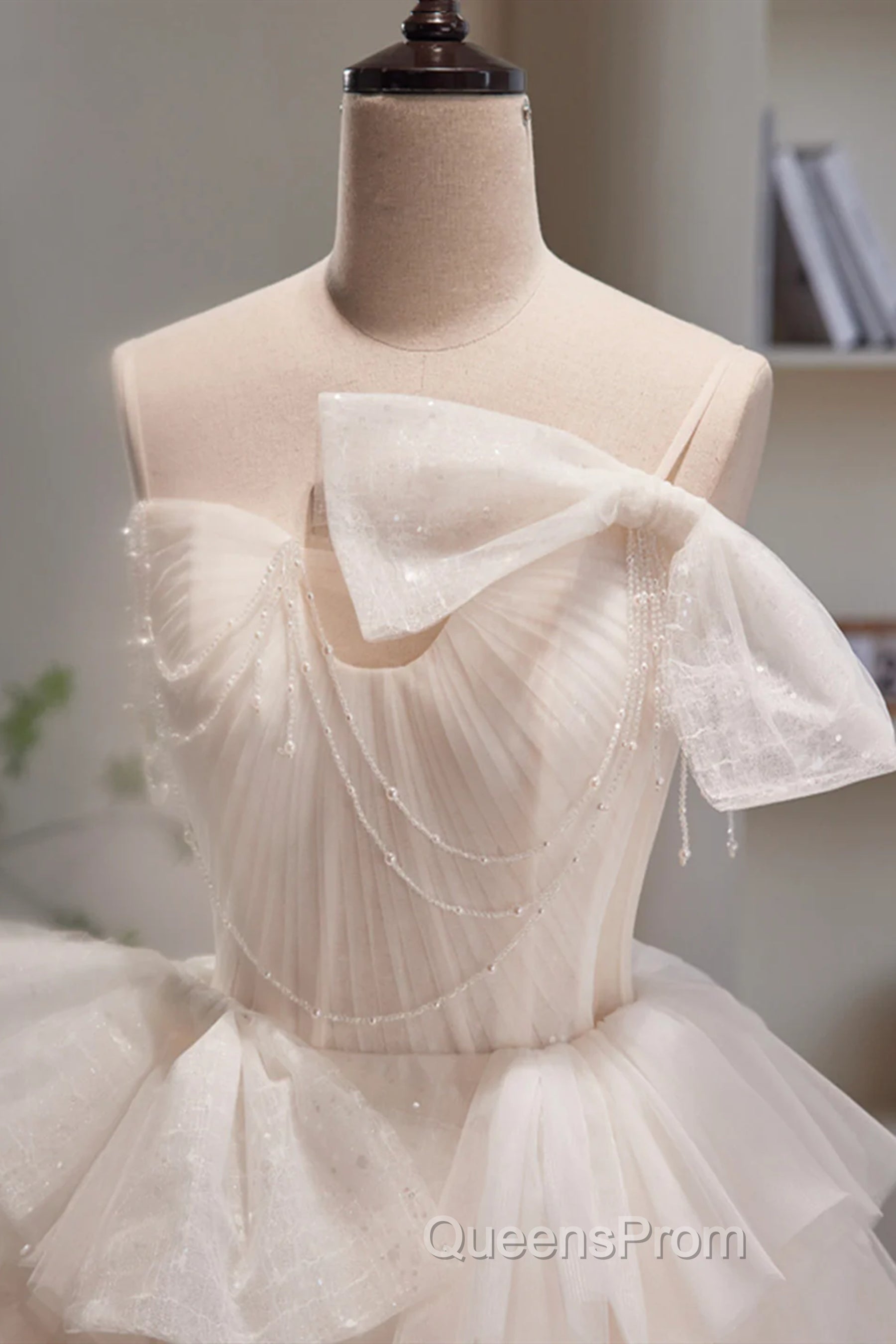Short Light Champagne Tulle Evening Prom Dress, Short Champagne Tulle Formal Homecoming Dress