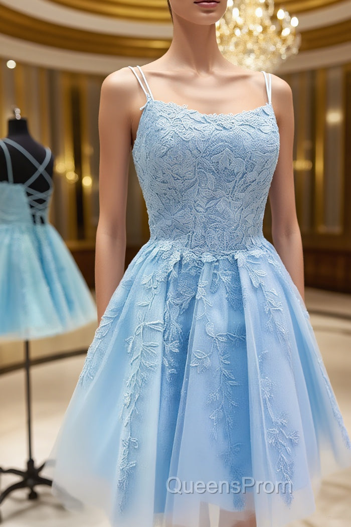 Short Light Lace Evening Prom Dress, Short Lace Graduation Homecoming Dress Main image