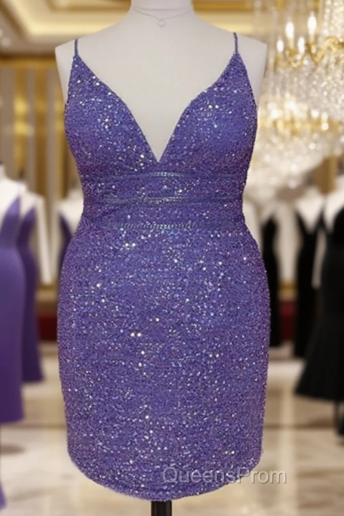 Short Light Purple Plus Size Sequin Bodycon Dress Main image